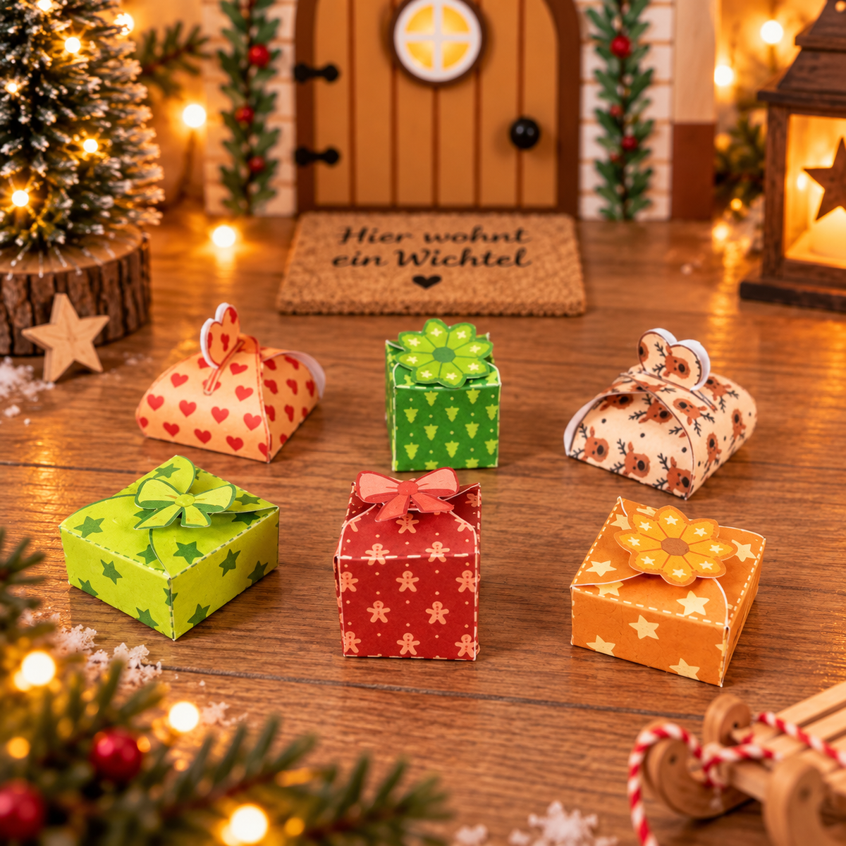 Wichtel-DIY: Bastelvorlage für 6 Miniatur-Geschenke