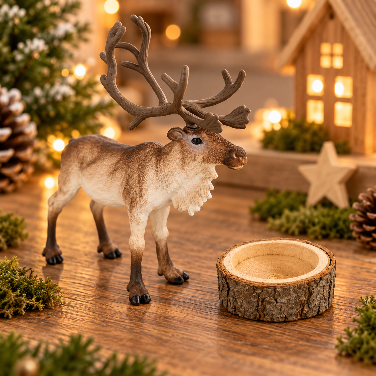 Miniatur Rentier und Futtertrog