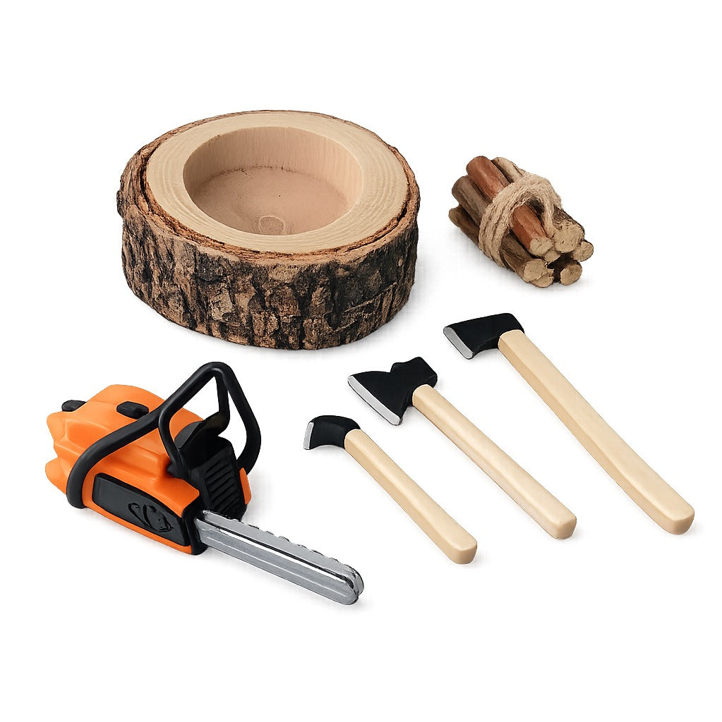 Miniatur-Holzfäller-Set mit Kettensäge