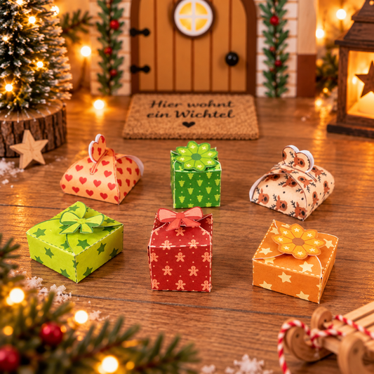 Wichtel-DIY: Bastelvorlage für 6 Miniatur-Geschenke