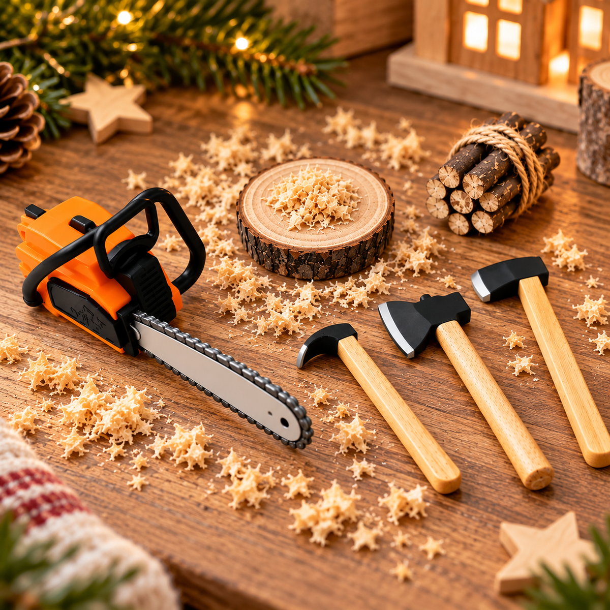 Miniatur-Holzfäller-Set mit Kettensäge