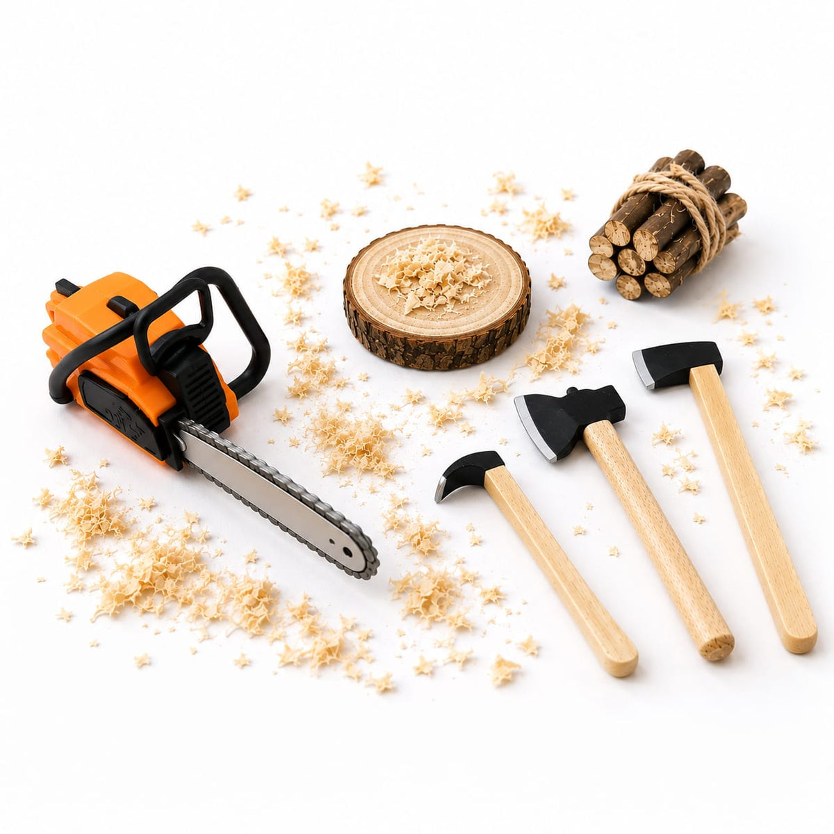 Miniatur-Holzfäller-Set mit Kettensäge