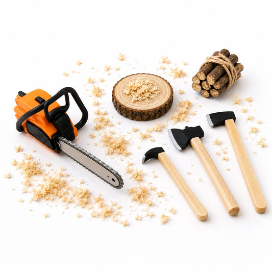 Miniatur-Holzfäller-Set mit Kettensäge